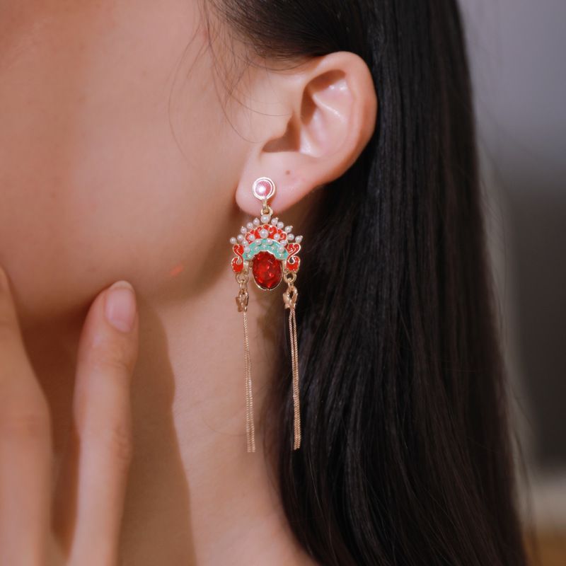 2021 Chinese Style Face Earrings Retro Peking Opera Pearl Stud Earring