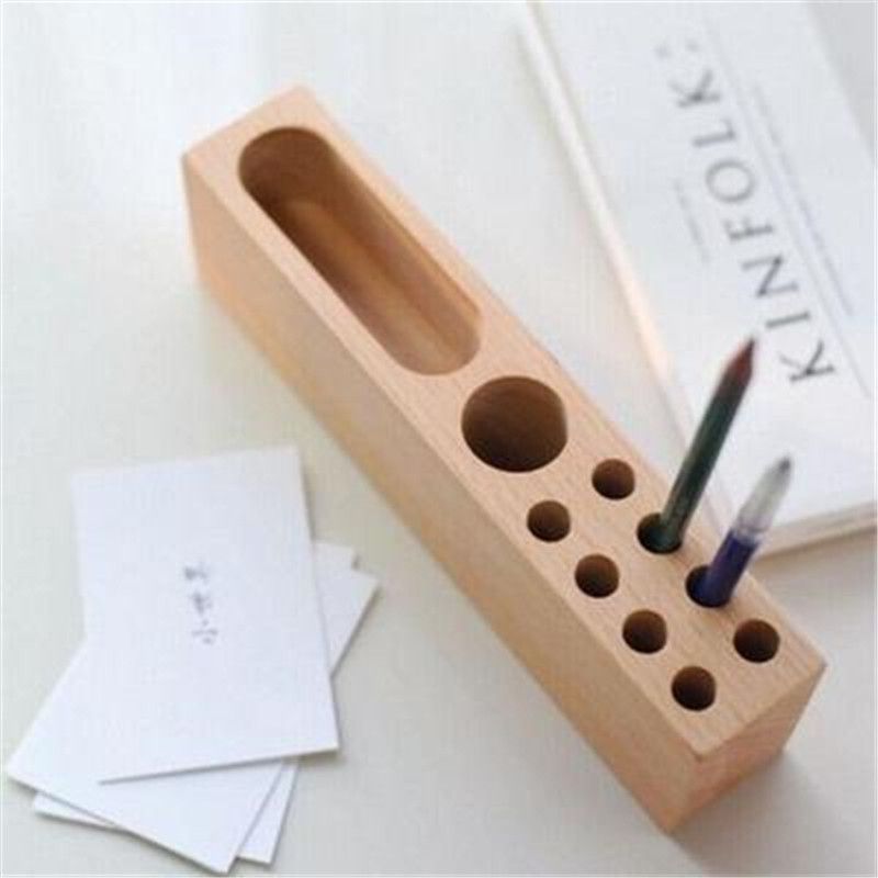 2020 Wooden Stationery Enamel Pen Holder Desktop Storage Box Solid Pen Holder Desktop Storage Box Solid