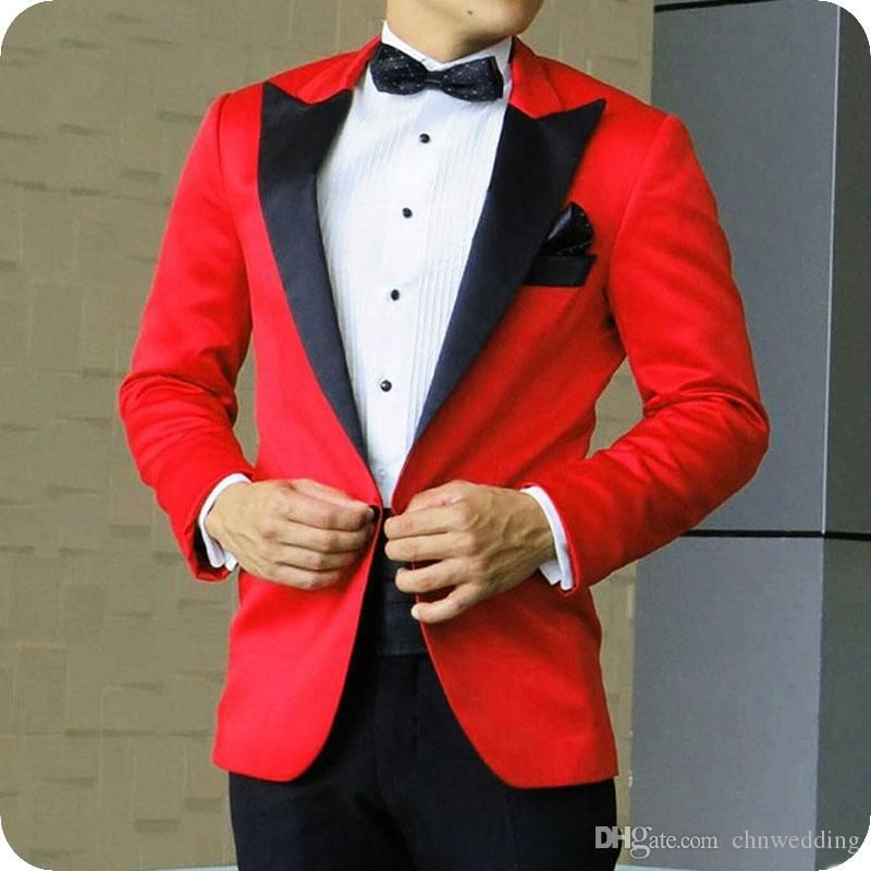 Compra Trajes De Hombre Rojo Chaquetas De Los Hombres De Los Trajes De Boda  Smoking Del Novio De La Solapa Negro Enarboló El Terno Masculino Últimos  Diseños De Los Pantalones De La