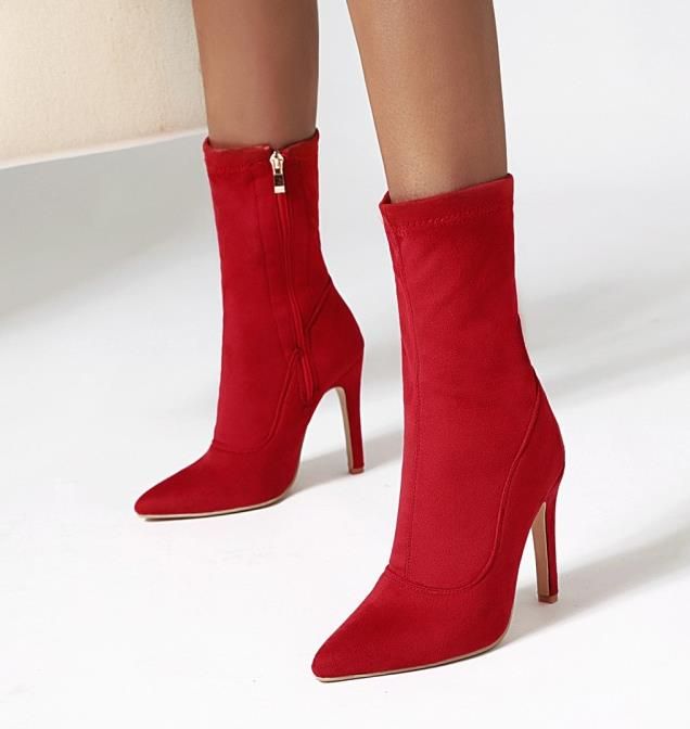 red suede ankle boots