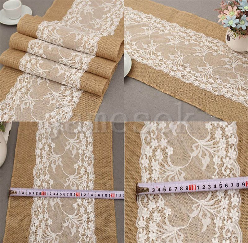 2019 Burlap Table Flag Lace Hessian Flag Table Runner Rustic Wedding