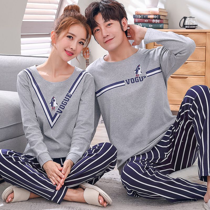 Conjunto de pijama de pareja a juego de algodón Ropa de dormir de manga