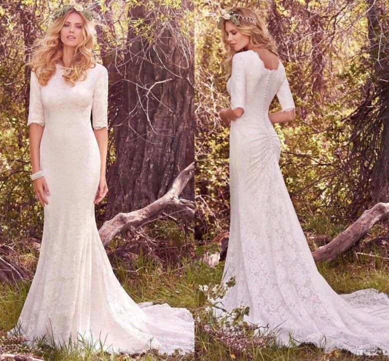 Vintage Mermaid Country Wedding Dresses With Half Long Sleeves