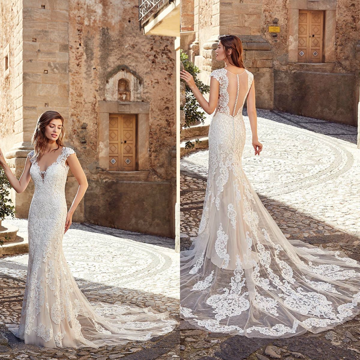 2020 Elegant Mermaid Wedding Dresses Sheer Jewel Neck Lace Appliqued