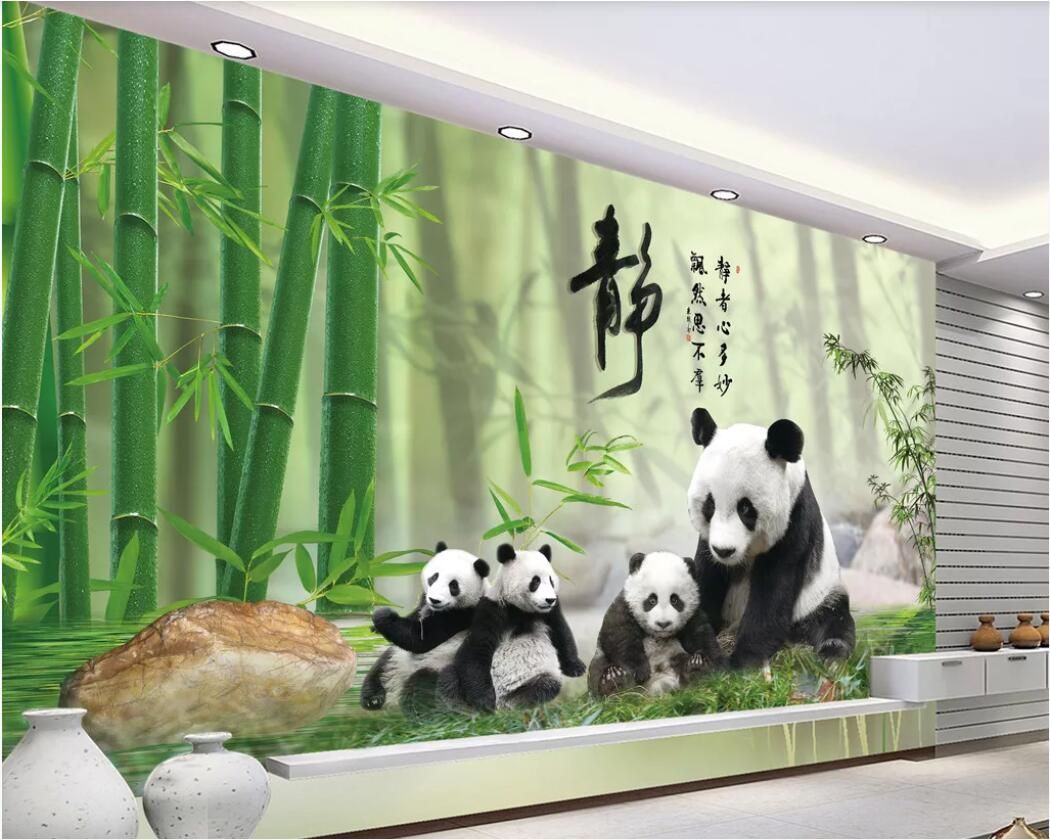3d room wallpaper cloth custom photo mural Panda realistic bamboo panda TV  background wall Wall-paper