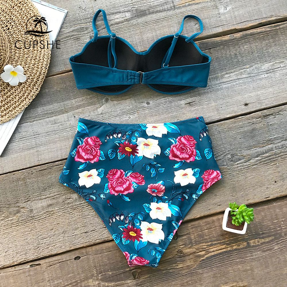 cupshe sapphire blue floral bikini