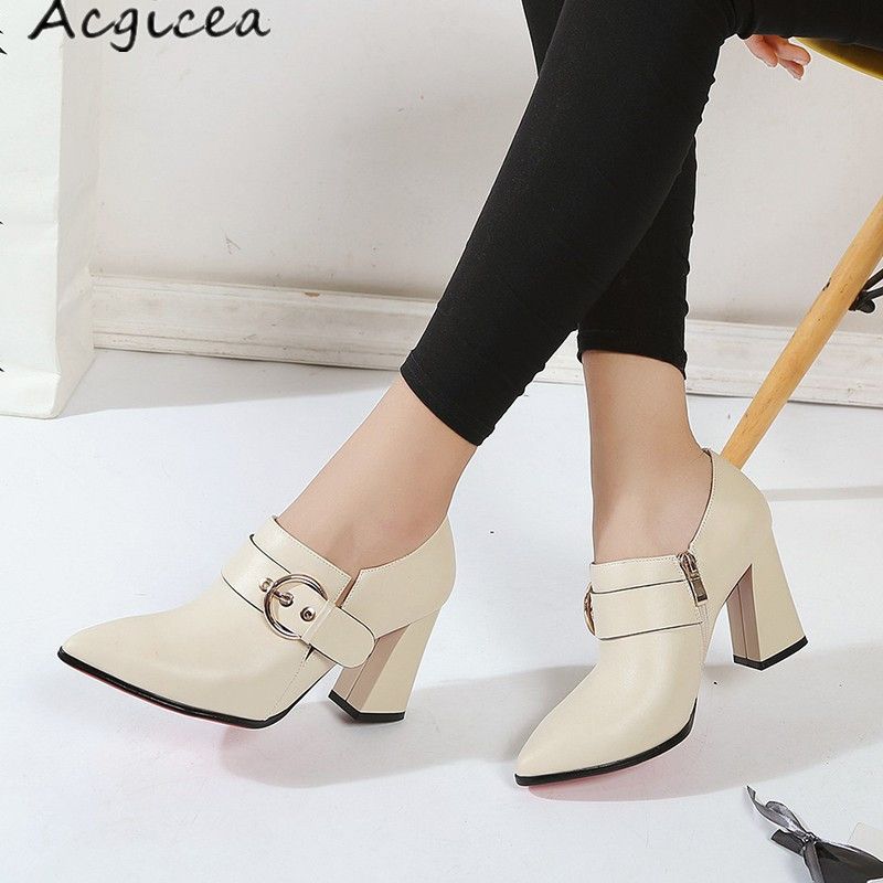 Zapatos mujer primavera verano 2019 nueva moda femenina estrecha simple versátil grueso con tacones de