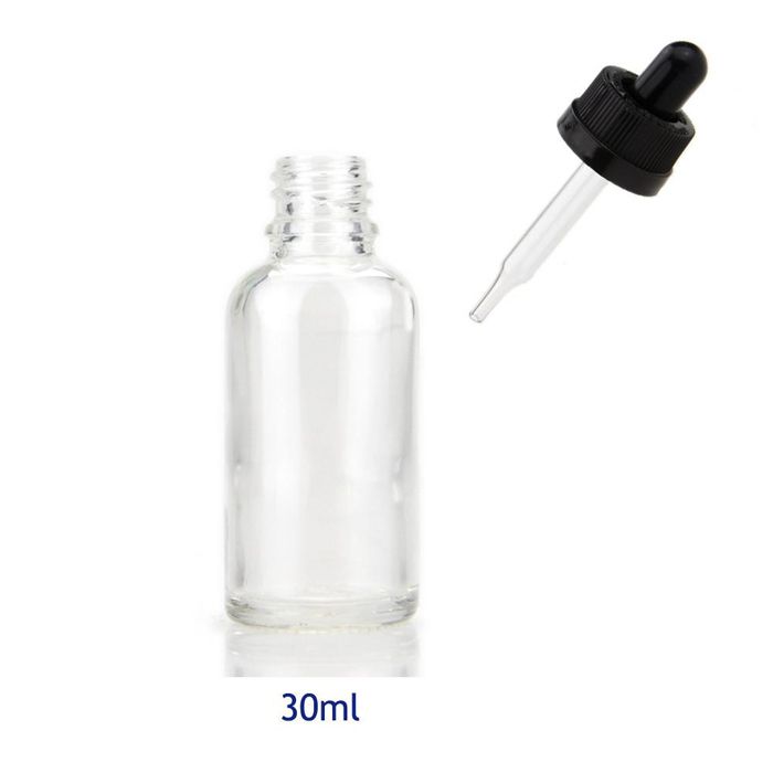 Bottiglie trasparenti da 30 ml + tappo nero