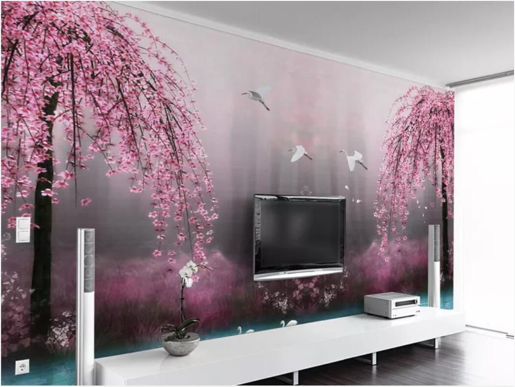 3d wallpaper custom photo mural 3d Beautiful dreamy pink cherry swan lake  landscape TV background wall home decor wall art pictures