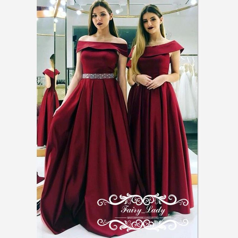 Compre 2019 Vino Tinto Vestidos De Baile Con Rebordear De Plata Del Hombro  Del Plisado Una Línea Formal Largo Del Partido Del Vestido De Noche Para  Las Mujeres Ata Para Arriba Detrás