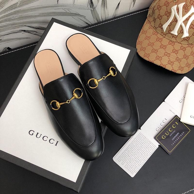 Recorrido de manera mocasines playa bordado de lujo zapatos de ocio clásicos Horsebit hebilla Baotou zapatillas y medio para mujeres hebilla de metal zapatos perezosos