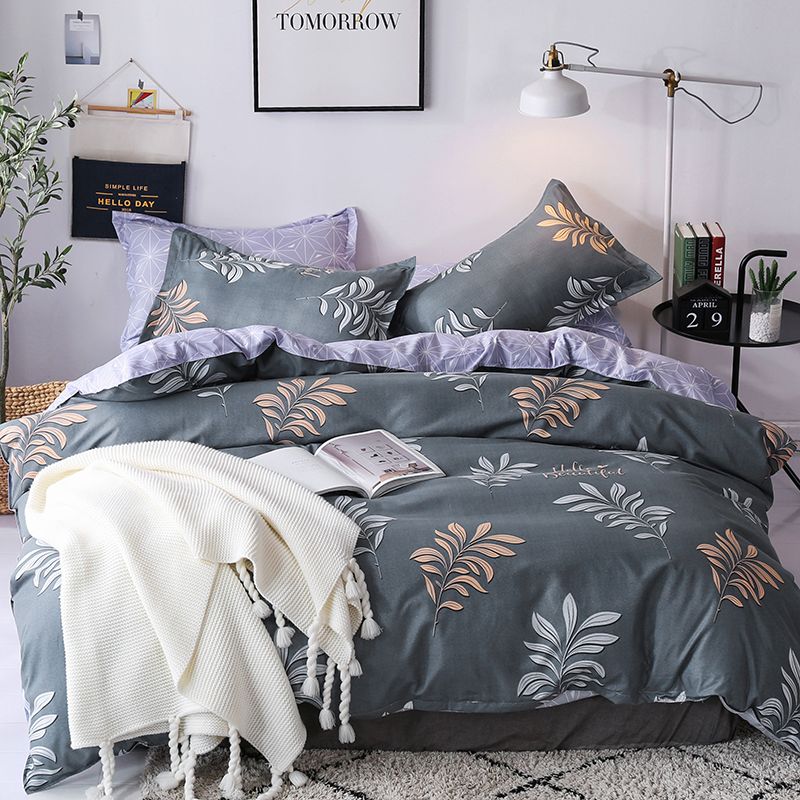 Bonenjoy Double Bedding Set King Size Gray Leaf Printed Single Bed