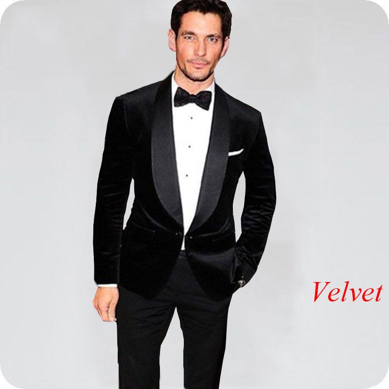 Compra Blazer De Terciopelo Negro Trajes De Hombre Para Los Trajes De Boda  Bridegroom Shawl Lapel Slim Fit Formal Novio Desgaste Prom 2019 Smoking Por  Encargo Chaqueta + Pantalones Barato | Entrega