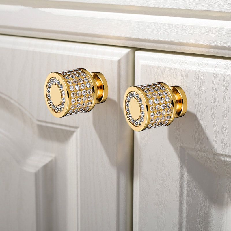 Luxury 24K Real Gold Czech Crystal Brass Round Door Knobs And