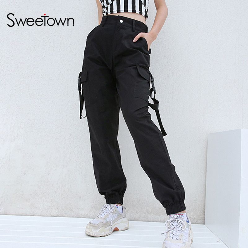 womens black cargo jogger pants