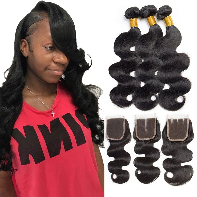 3 Bundles Body Wave Hair Weaves With Closure Real Human Hair