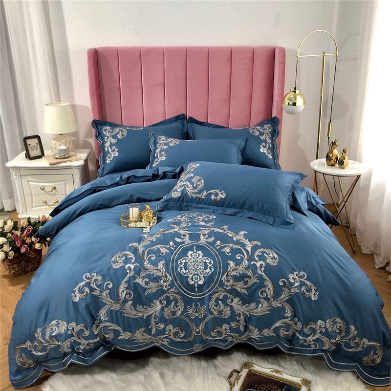 Luxury Gold Royal Embroidery Blue Pink 100s Egyptian Cotton