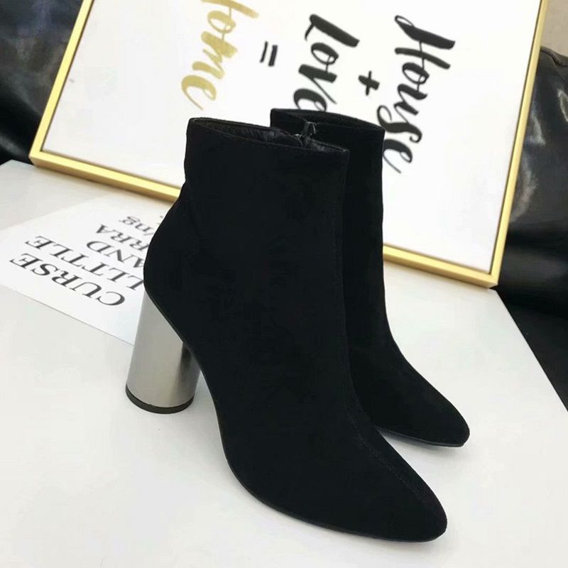 black ankle boots with silver heel