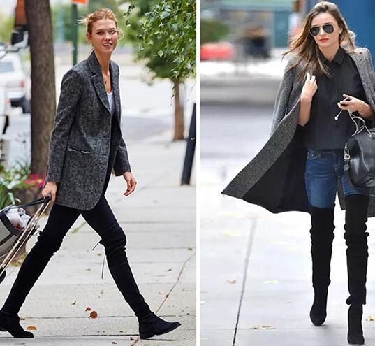flat thigh high boots outfits
