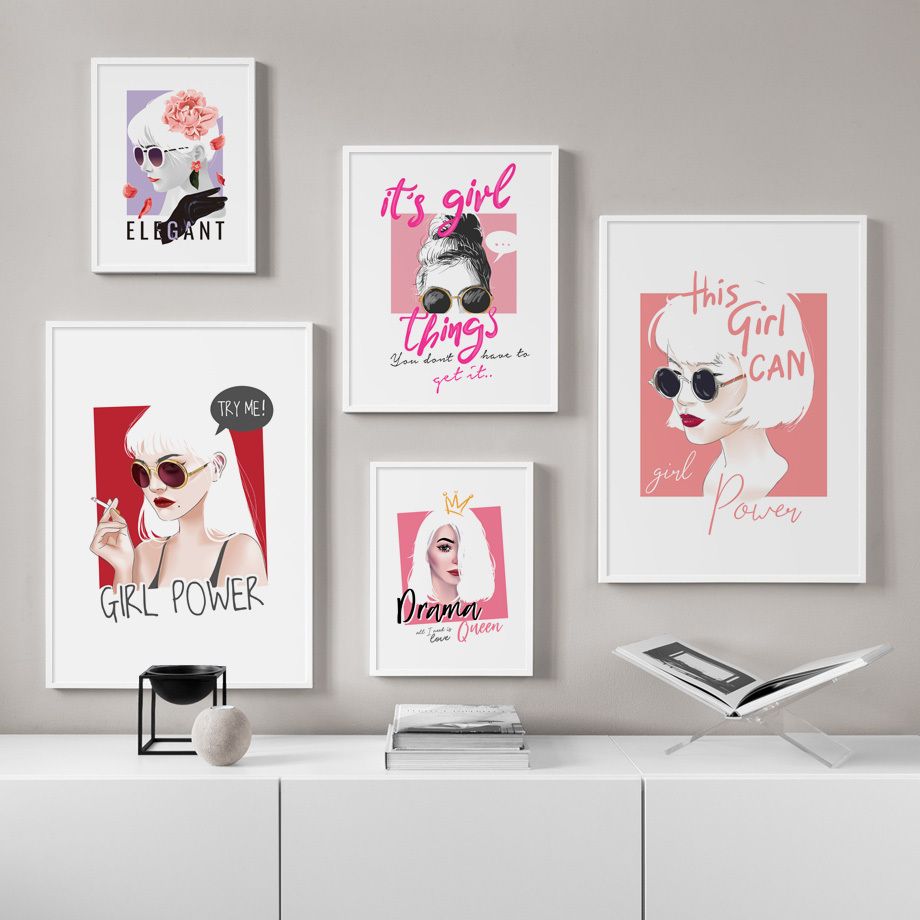2020 Fashion Girl Power Doodle Poster Canvas Painting Cool Girl Queen With Sunglasses Wall Art Print For Girls Living Room Home Deco From Goodcomfortable 3 28 Dhgate Com