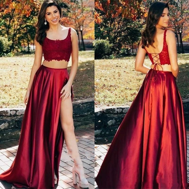 Compra Dos Piezas Rojo Fiesta Vestidos 2020 Rajó Apliques Partido Celebrity  A Line Vestidos De Encaje Vestidos De Festa Barato | Entrega Rápida Y  Calidad | Es.Dhgate