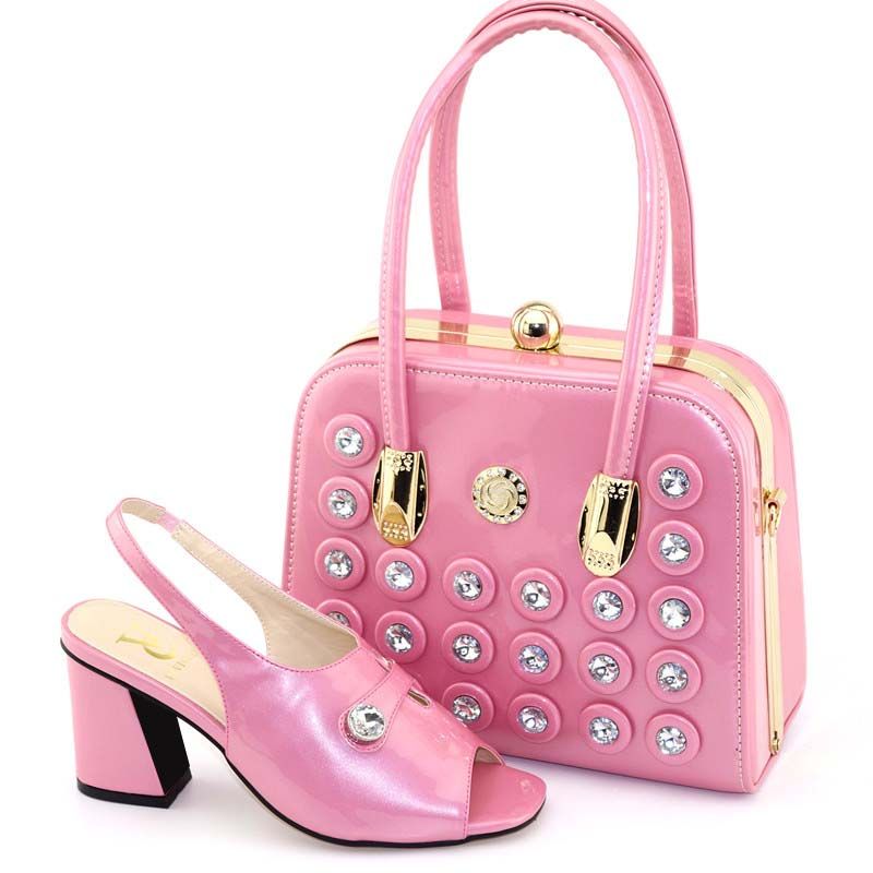 pink heels and matching bag