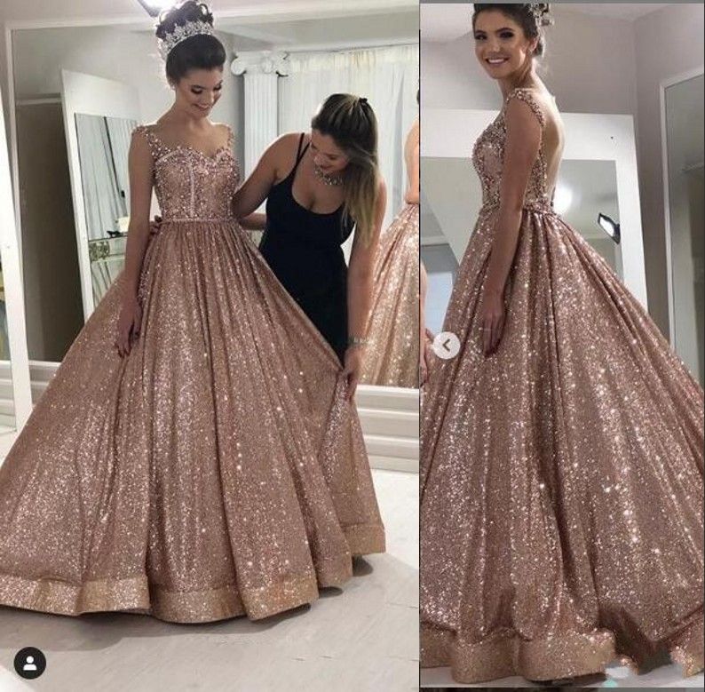 rose gold sparkly ball gown