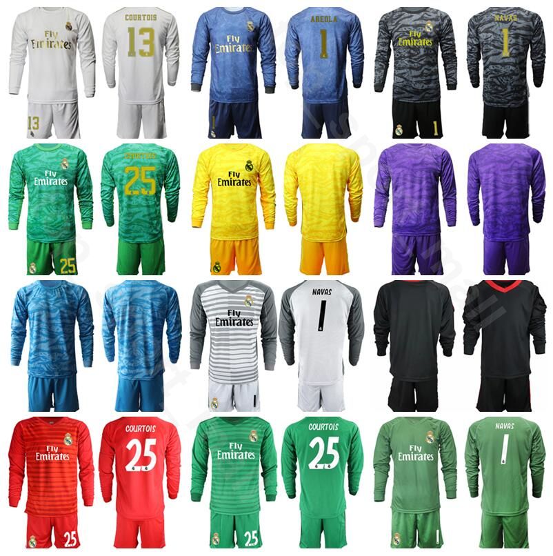 2020 Long Sleeve Goalkeeper GK Goalie Real Madrid Soccer 13 25 Thibaut Courtois Jersey Set 1