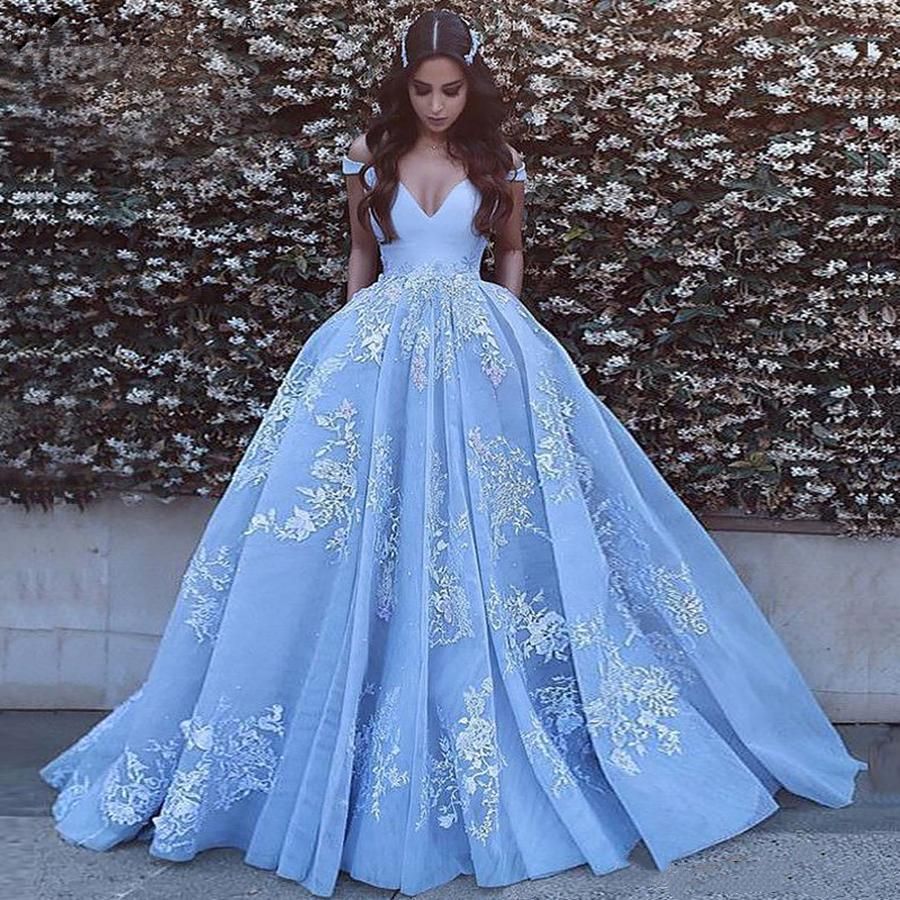 sky blue party wear gown