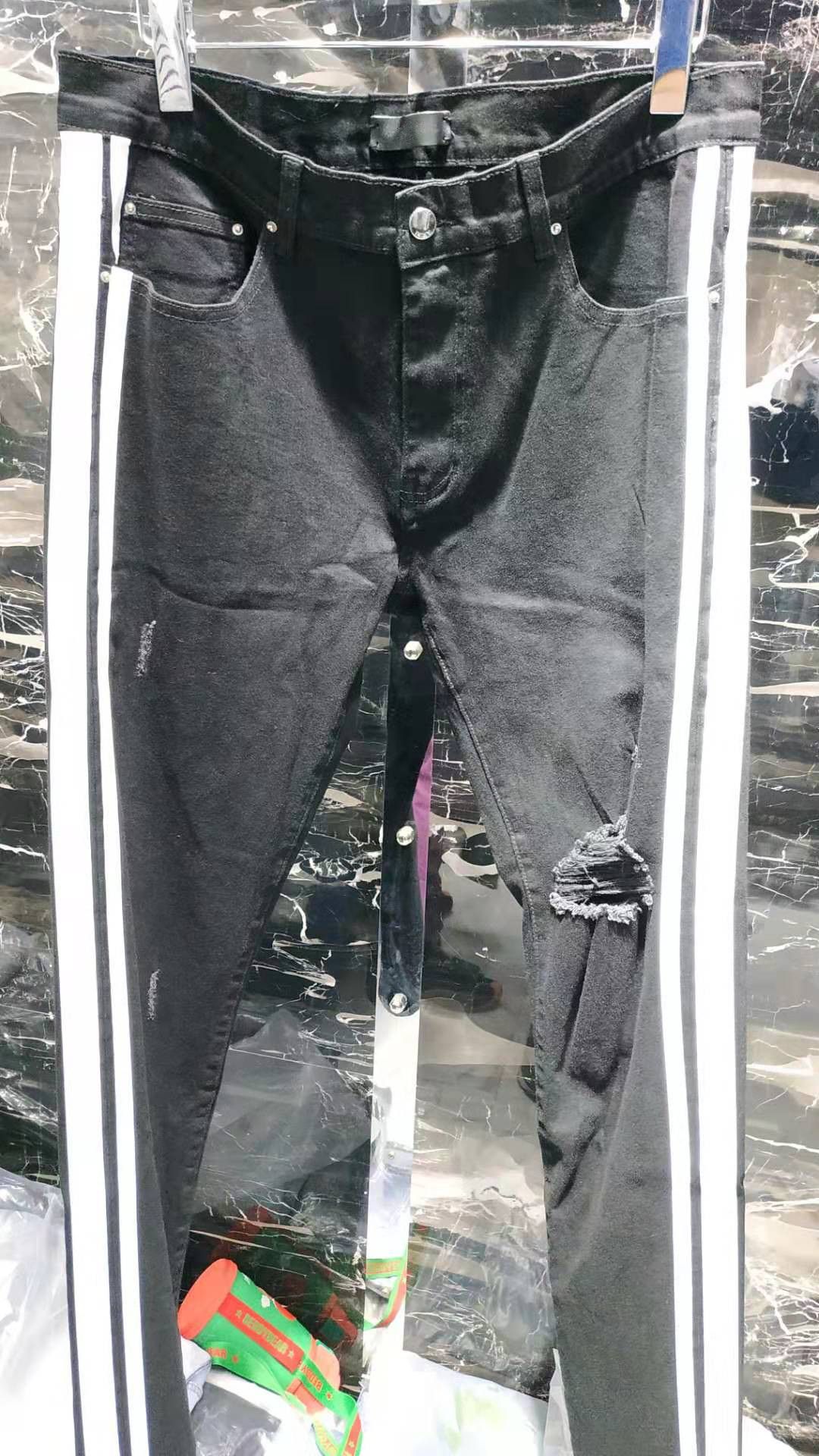 Compra Hip Caliente De La Llegada Diseñador Del Mens Rasgados Pantalones  Negros Raya Blanca De Estilo Vaqueros Del Agujero De Hombre De La Moda Los  Pantalones Vaqueros Delgado Motorista De La Motocicleta