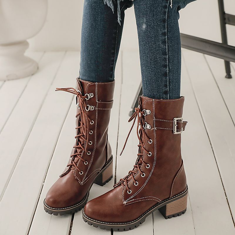 fashion waterproof mid height heel boots