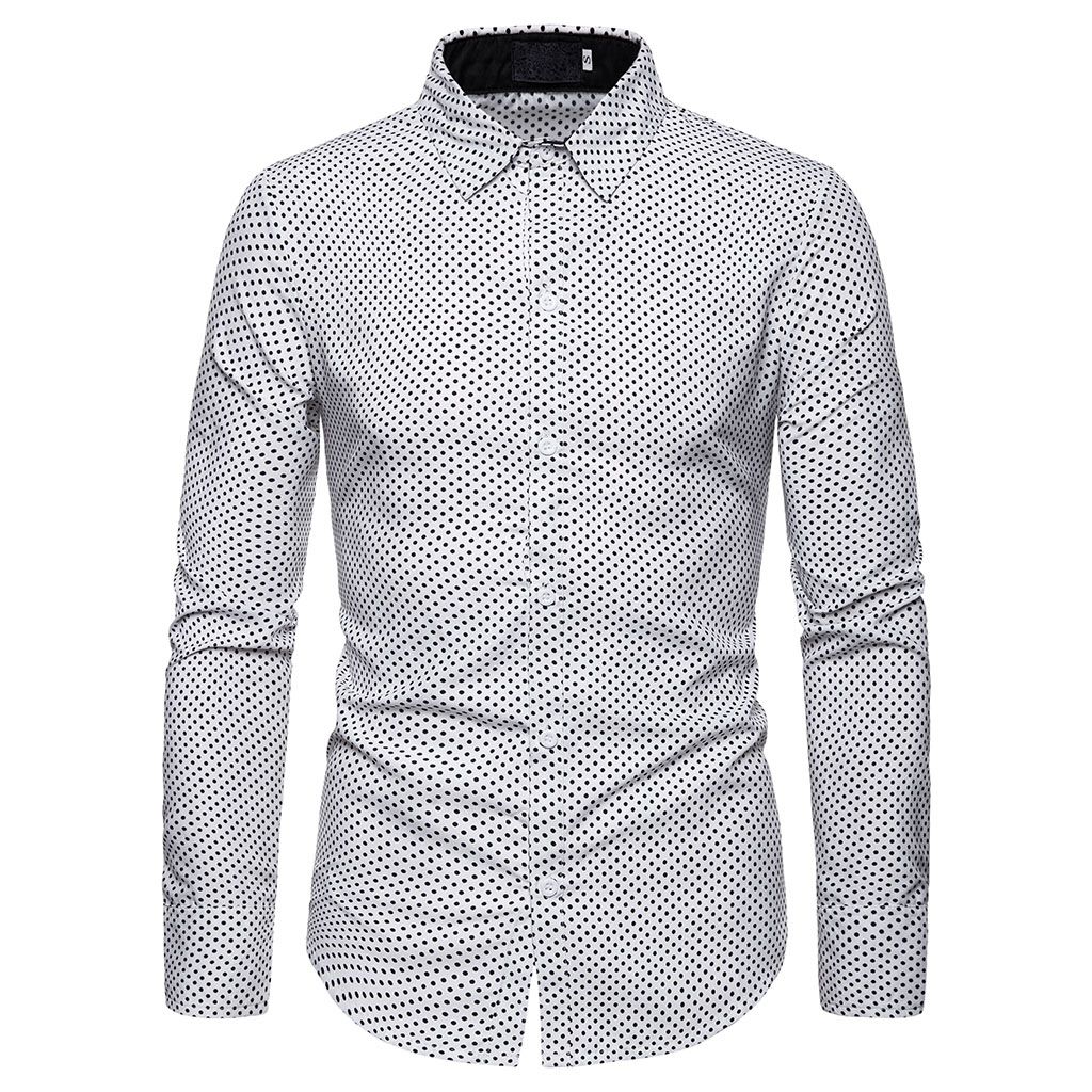 Men Polka Dot Casual Clothes Slim Fit Long Sleeve Shirt