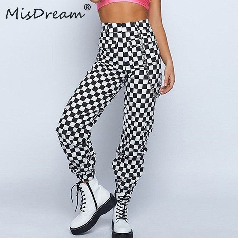 checkered pants womens black and white