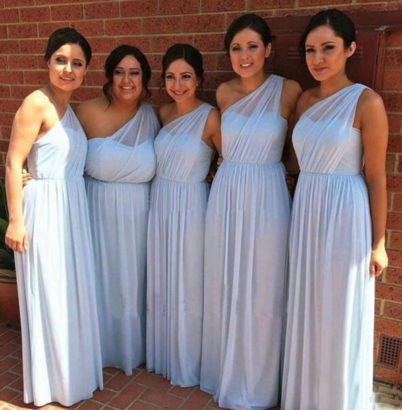 Vestidos de damas de honor de color azul claro Más el tamaño de un hombro Sin Vestidos de damas de honor de color azul claro Más el tamaño de un hombro Sin