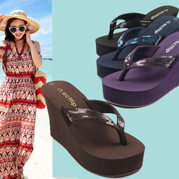 red sequin flip flops