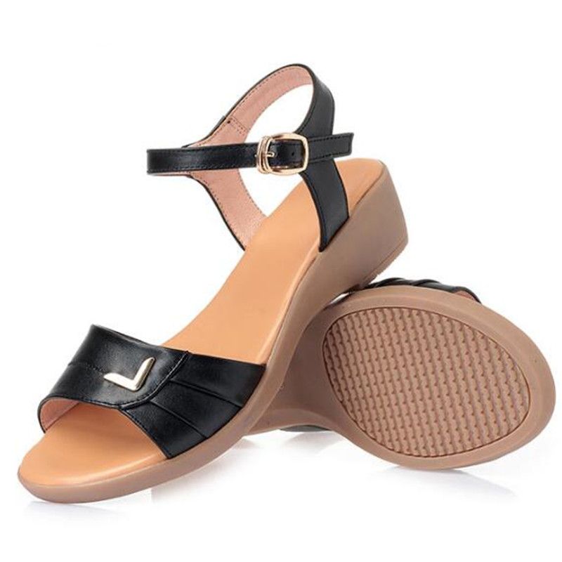 2019 más nueva moda zapatos abiertos mujer verano sandalias casuales comodidad suave piel de vaca
