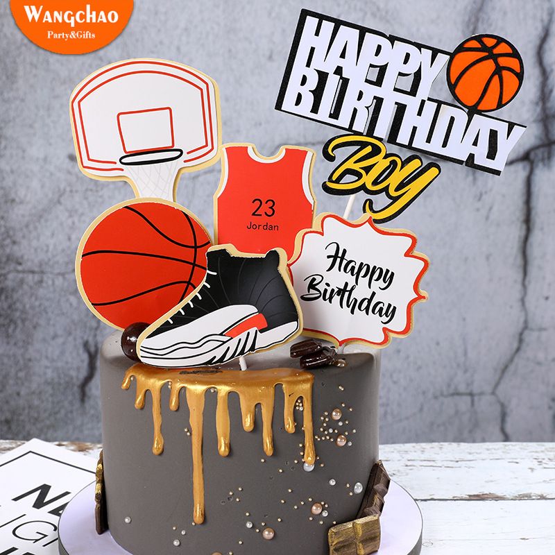 Acheter Basketball Football Sports Theme Decoration Garcons Gateau Decoration Joyeux Anniversaire Gateau Topper 4 Modeles Disponibles De 17 56 Du Shuishu Dhgate Com