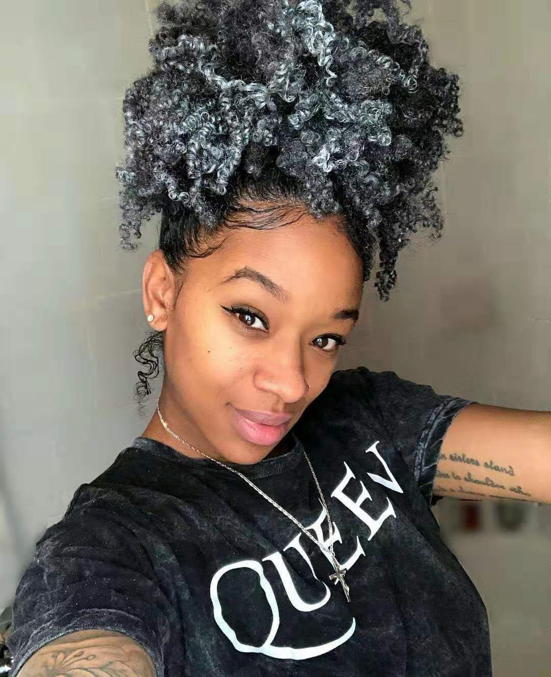 12 Inch Nature Grey Hair Ponytail Chignon Hair Afro Chignon Bun African Short Kinky Curly Drawstring Puff Ponytail Black Bun Grey Human Hair 12 Inch Nature Grey Hair Ponytail Chignon Hair Afro Chignon Bun African Short Kinky Curly Drawstring Puff Ponytail Black Bun Grey Human Hair