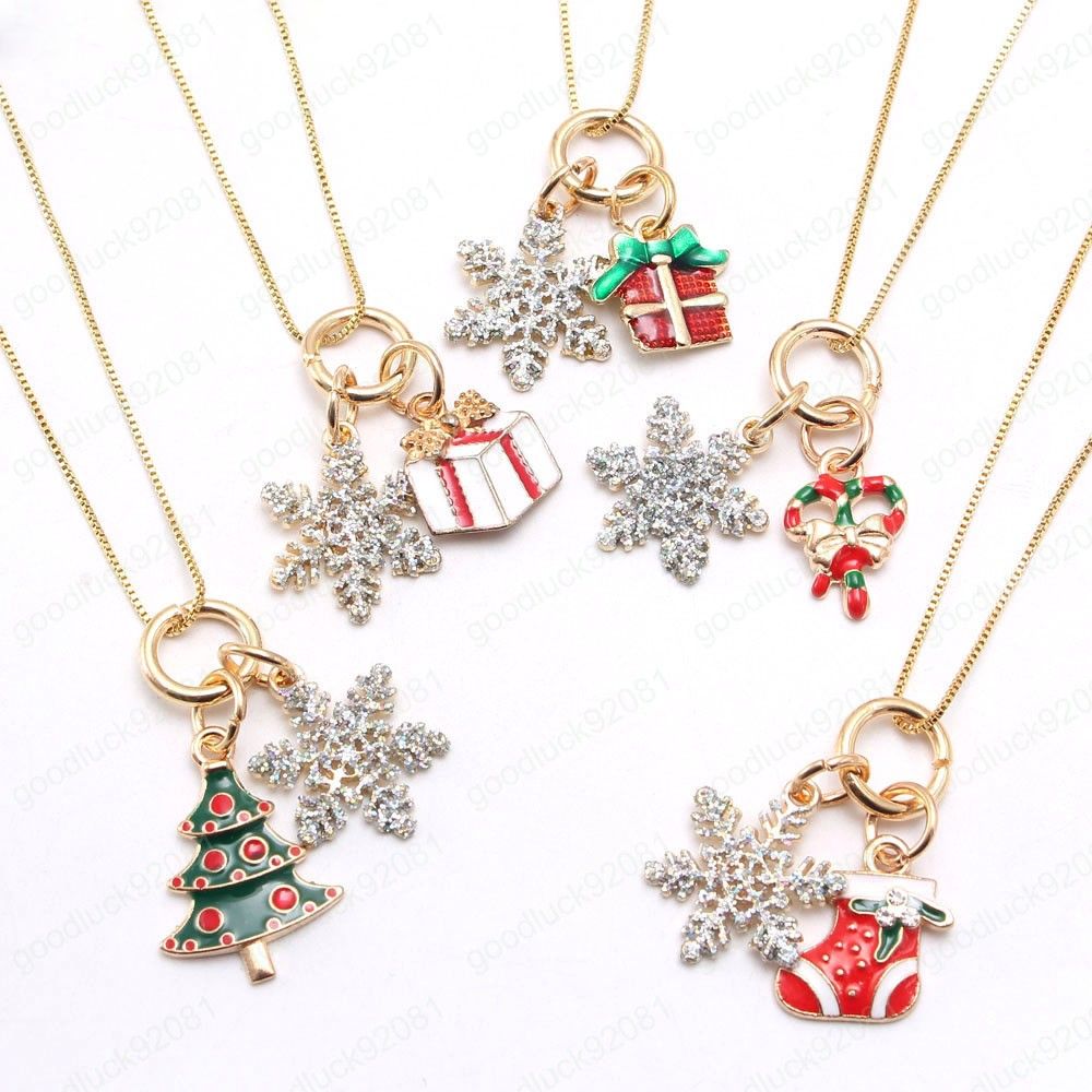 Wholesale Fashion Christmas Style Necklace Diy Girls Lovely Gift Snowflake Pendant Necklace For
