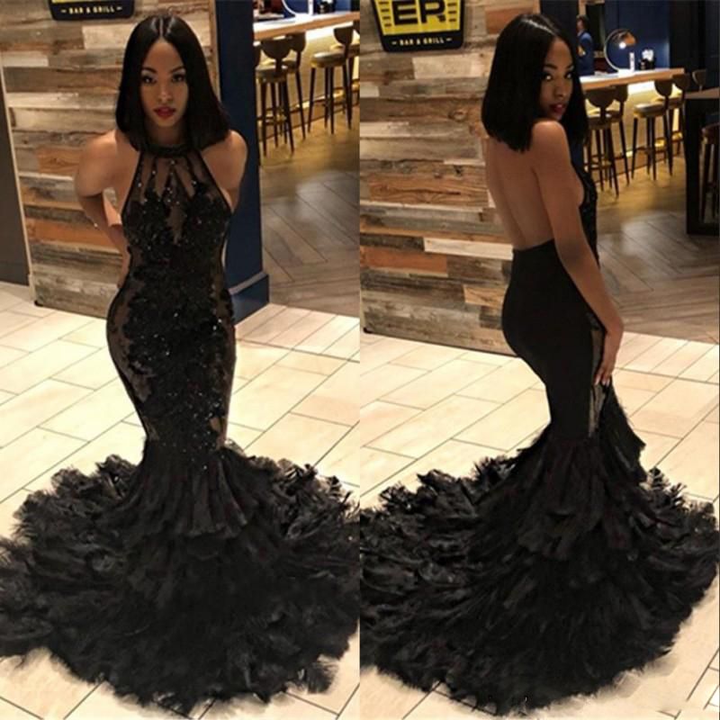 black mermaid prom dress with train