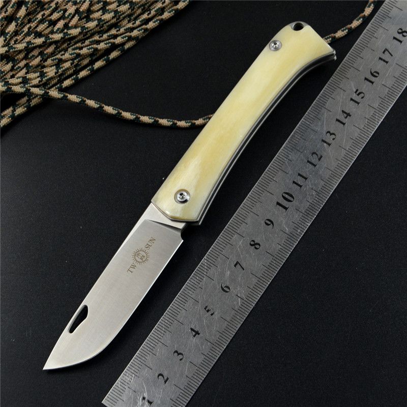 Twosun 2.68 M390 Blade Pocket Knife Titanium Bone Handle TS161 Model