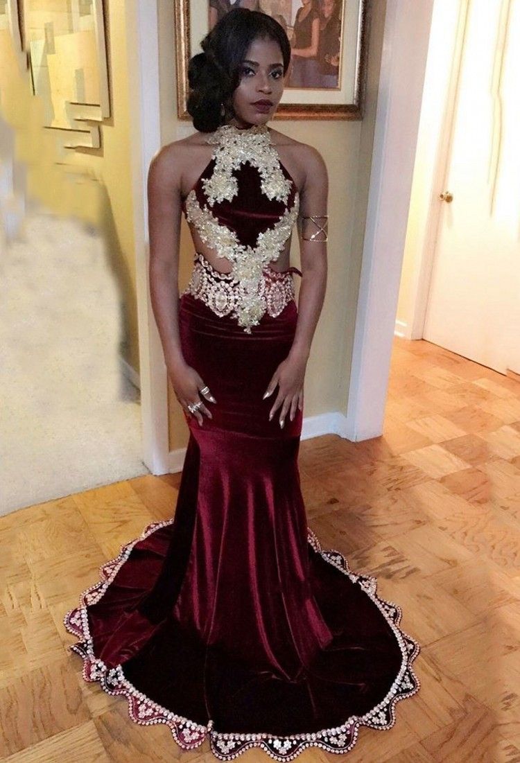 burgundy velvet mermaid prom dress