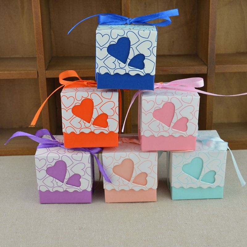 Love Heart Small Candy Boxes Gift Box With Ribbon Candy Bags Event