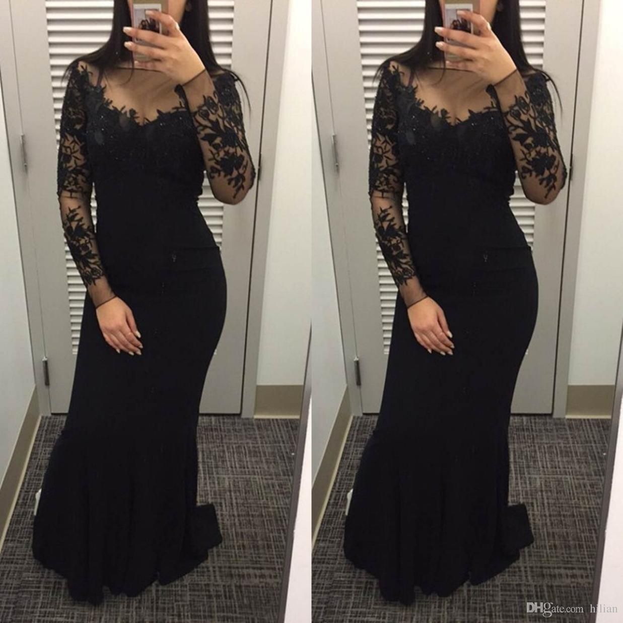 Black Long Sleeve Lace Prom Dress Vestido De Festa Floor Length Party Gown Evening Dress Mermaid Prom Dresses For Party Formal Occasion Pictures Of