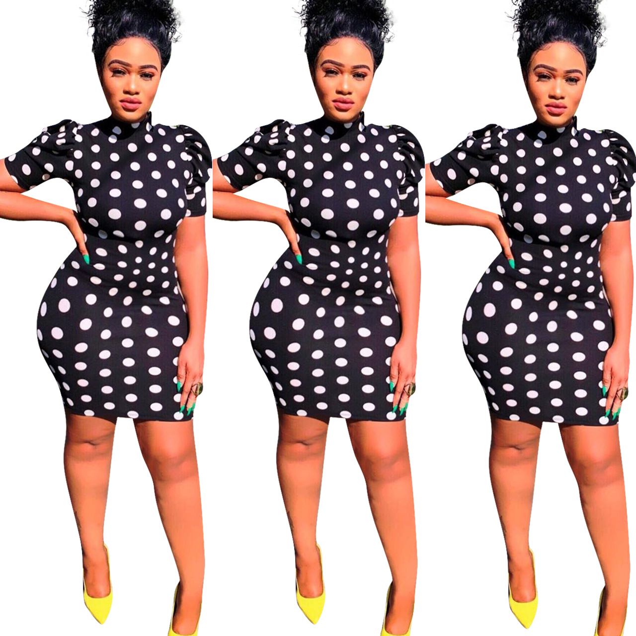 black and white polka dot bodycon dress