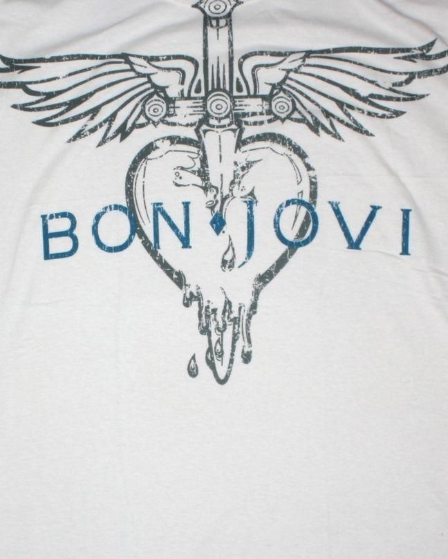 BON JOVI VINTAGE LOGO WHITE//LIGHT GREY MENS T SHIRT HARD ROCK RICHIE SAMBORA