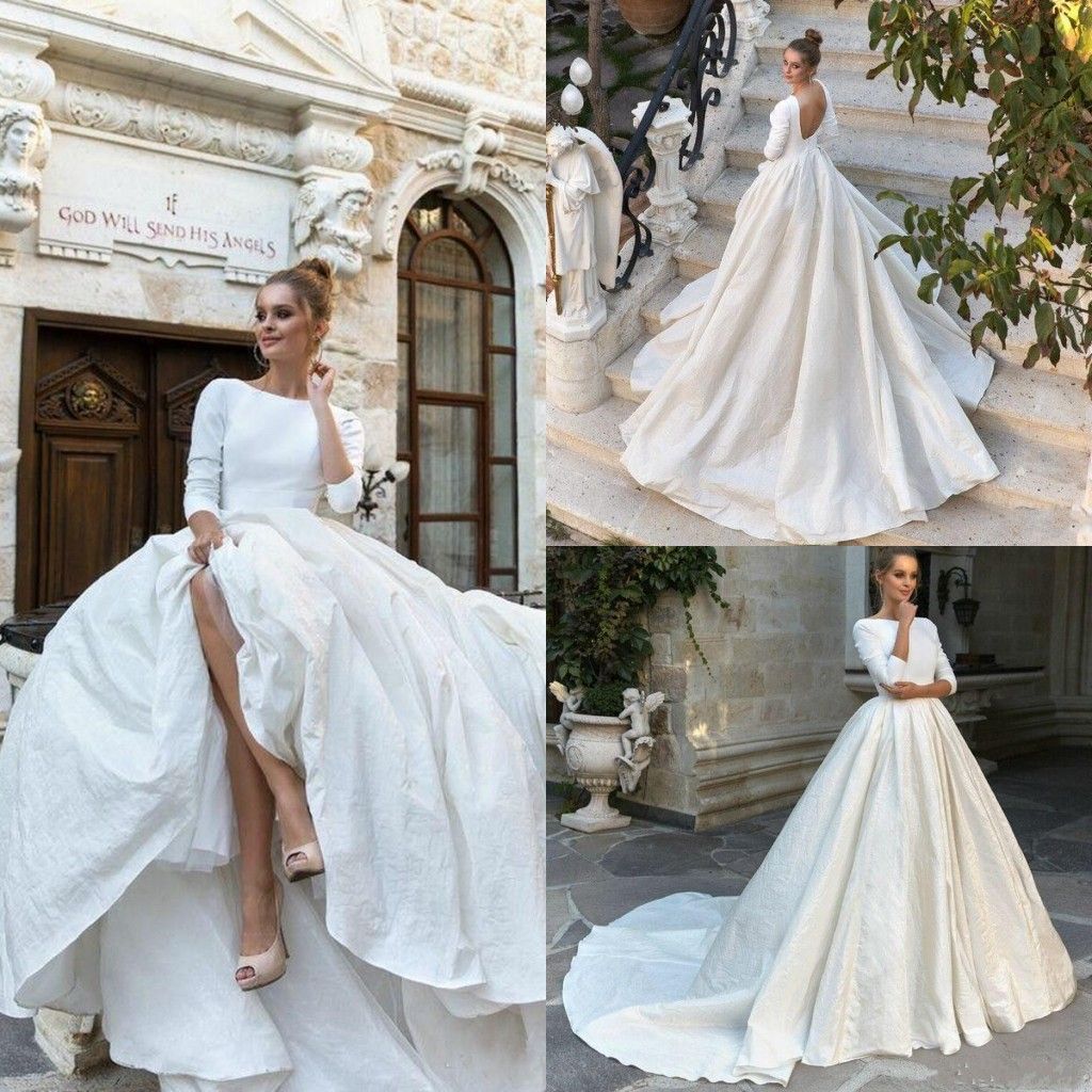 long sleeve wedding dress plain