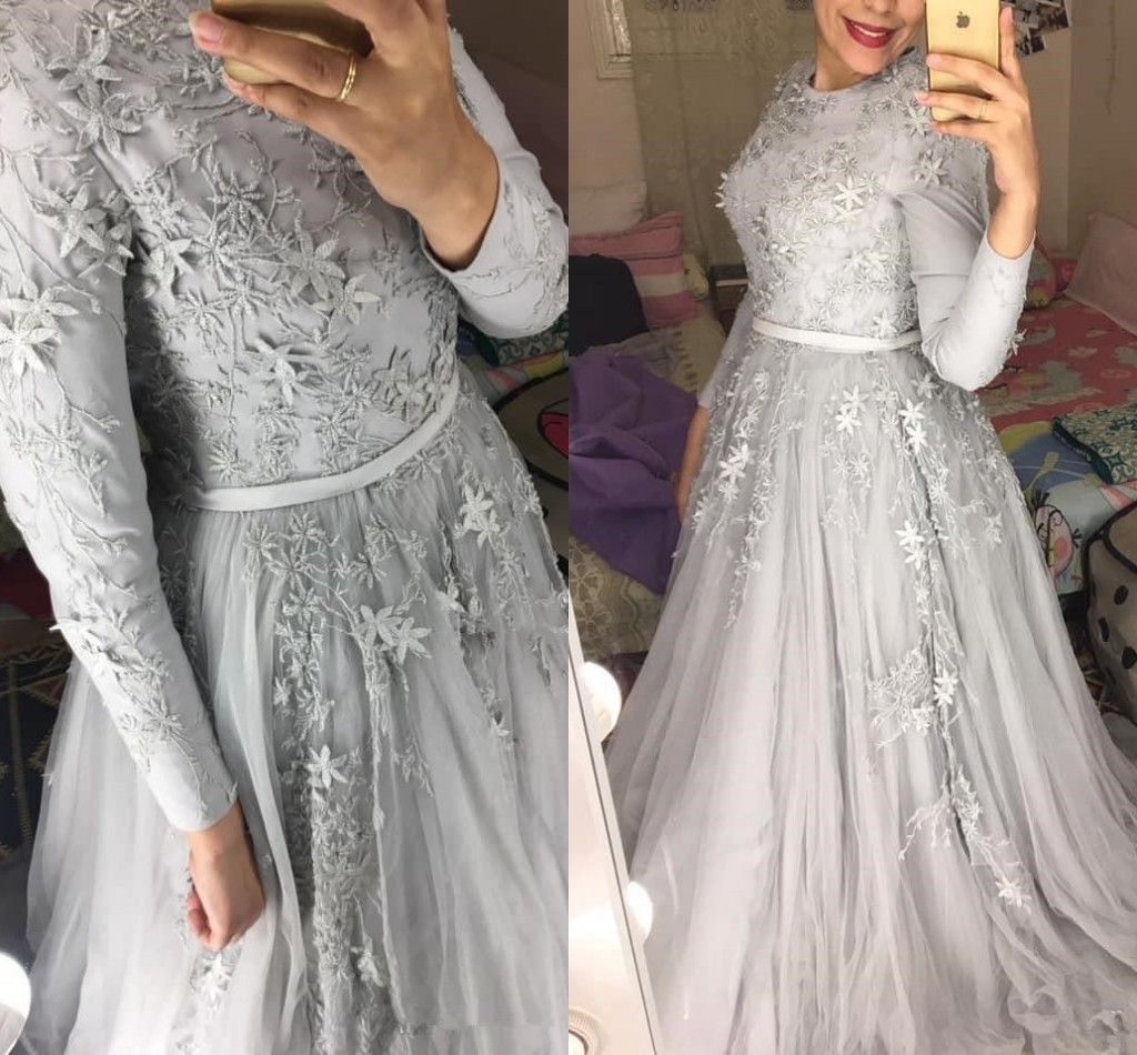 silver lace evening gown
