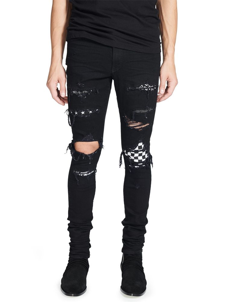 Compra Moda De La Calle De Los Hombres De Los Pantalones Vaqueros De Color  Negro Hip Hop Destruido Jeans Para Hombres Pantalones Rotos Punk Patch  Flaco Jeans Rotos Para Los Hombres #