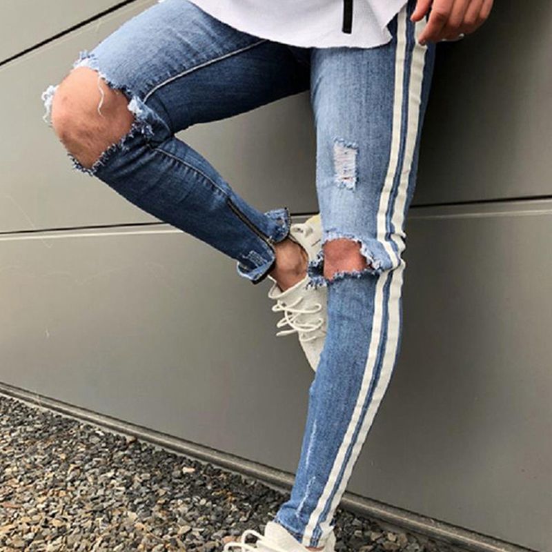 Jeans Strappati Jeans Slim Fit Pantaloni Da Uomo Pantaloni Da Uomo In Denim  Con Risvolto Del Buco Nero Jeans Moda Maschile Da 24,28 € | DHgate Italy